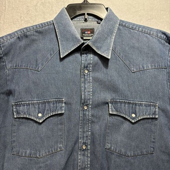 American Classic (AC) Avalon Blue Denim Jacket size Large Mens Pearl snaps - Picture 2 of 10